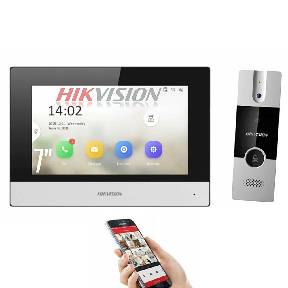 Kit Video Portero Hibrido con pantalla de cuatro hilos DS-KIS302-P Hikvision