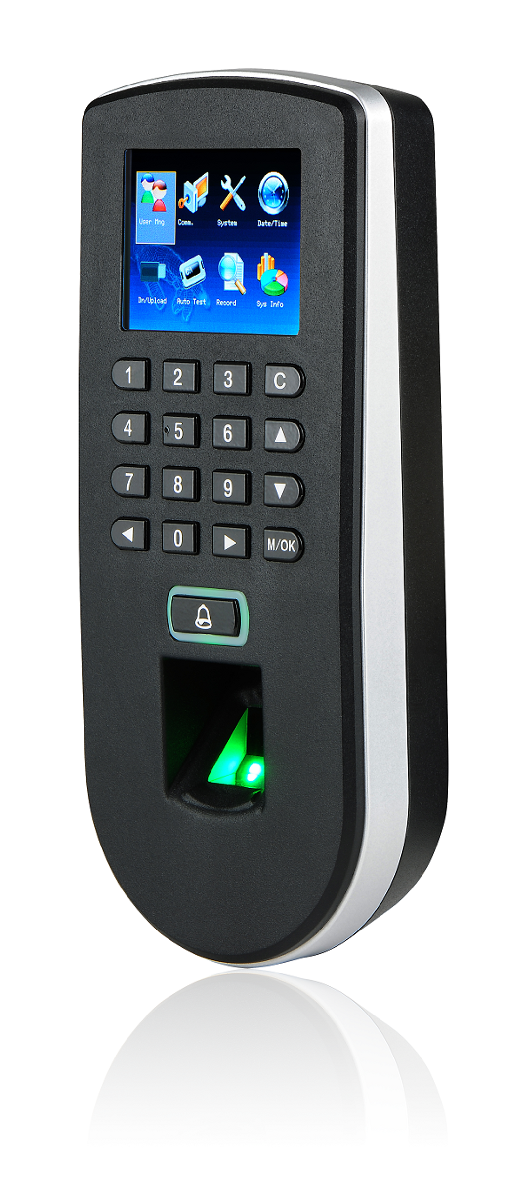 F19. Terminal de control de acceso standalone con pantalla. huella/clave/tarjeta id. uso interior.