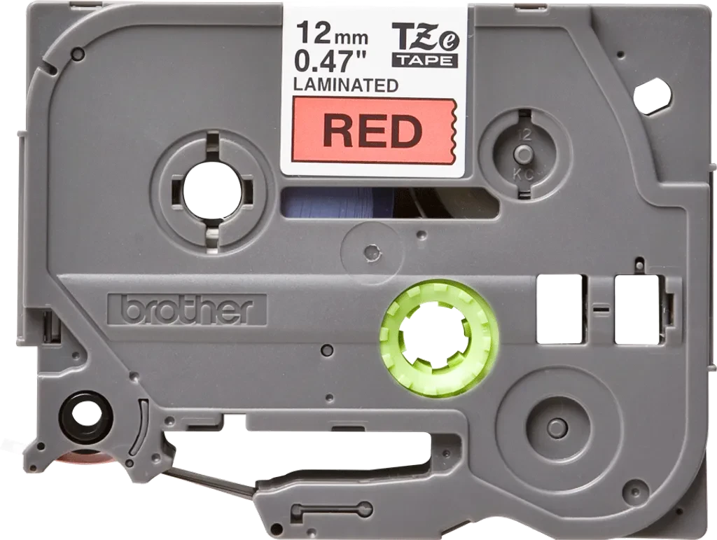 TZe431. Cinta BROTHER 12mm Negro en Fondo Rojo 8mt p/PT-H110/E300/E550/D600