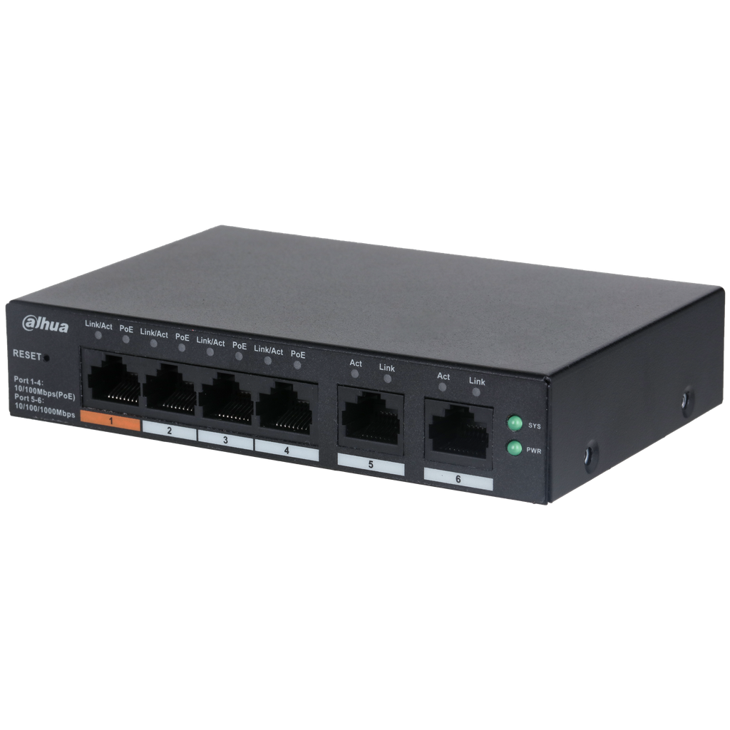 DH-CS4006-4ET-60. SWITCH POE DAHUA CLOUD. 4 PUERTOS POE. 2 PUERTOS NO POE.
